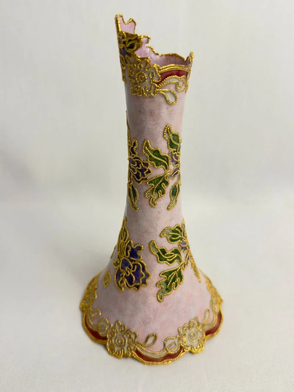 Chinese Vintage Cloisonné Vase Pink Enamel & Gold Filigree Victorian Design 6